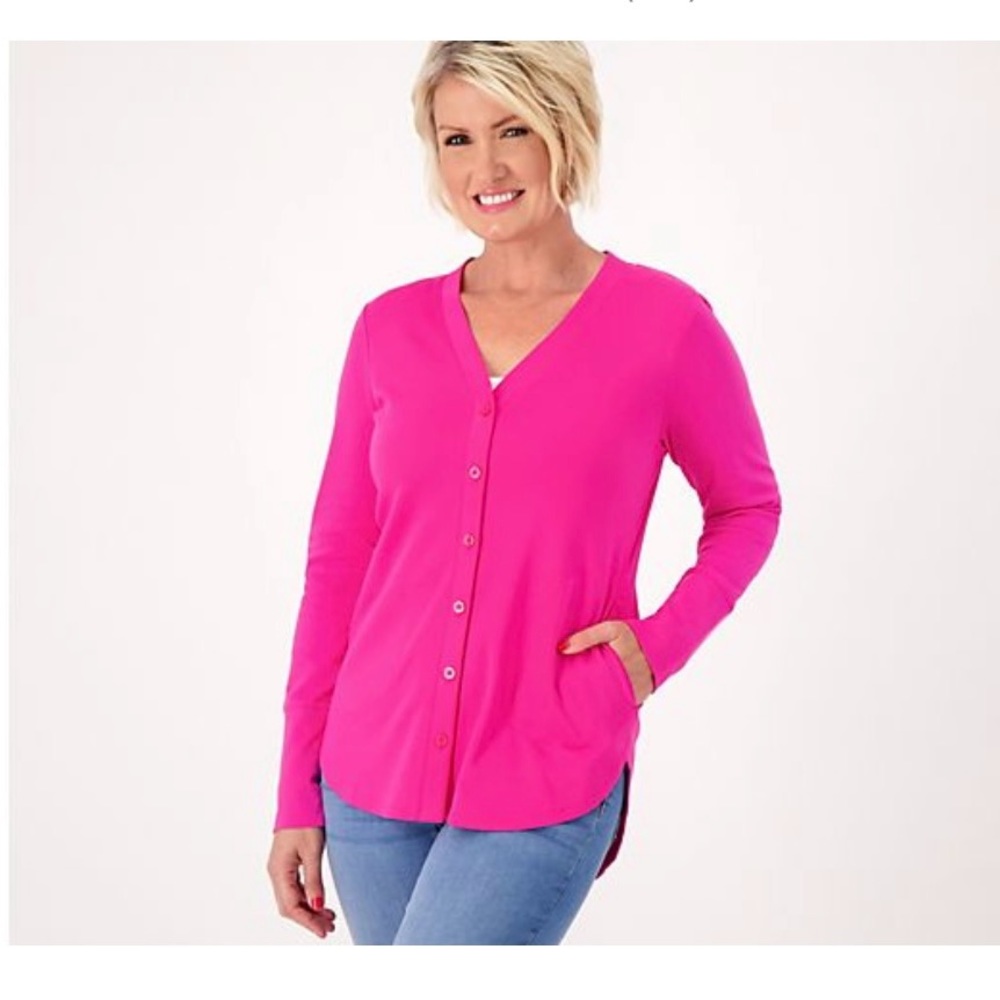 Isaac Mizrahi Pima Button Front Cardigan